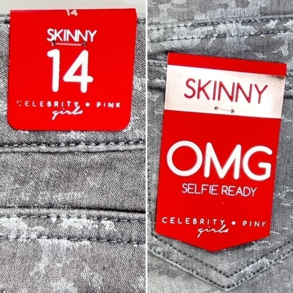 Celebrity Pink Skinny Jeans Girl’s Size 14 Metallic Silver Gray Camo New NWT